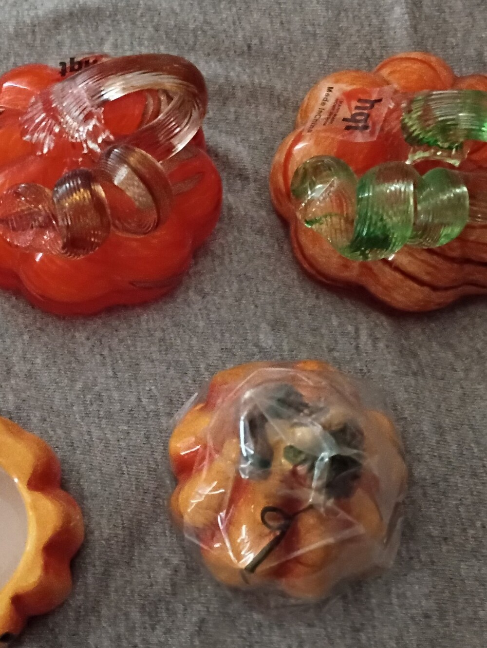 3 Hand Made Pumpkin Glass And 2 Ceramic Boxes